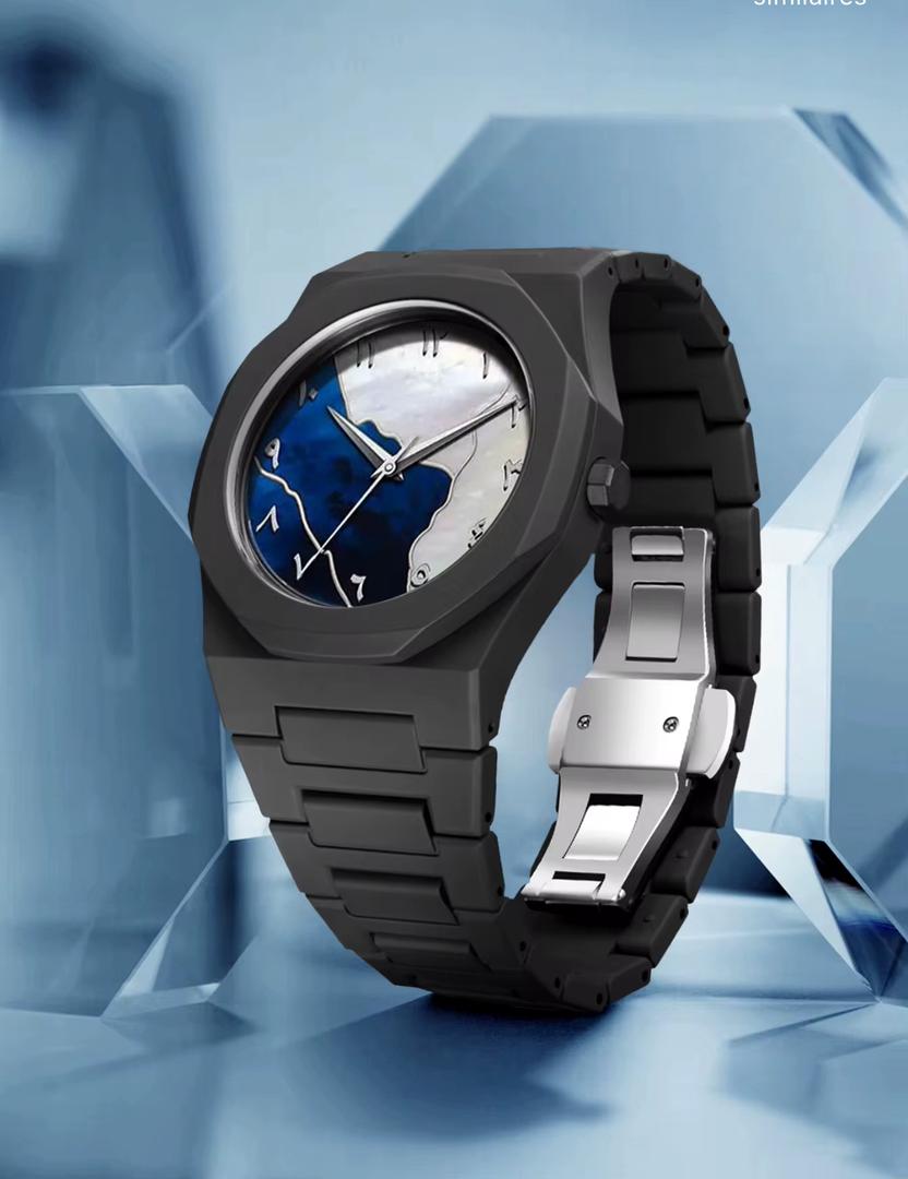 Montre polycarbon cadran en arabe fond bleu et blanc