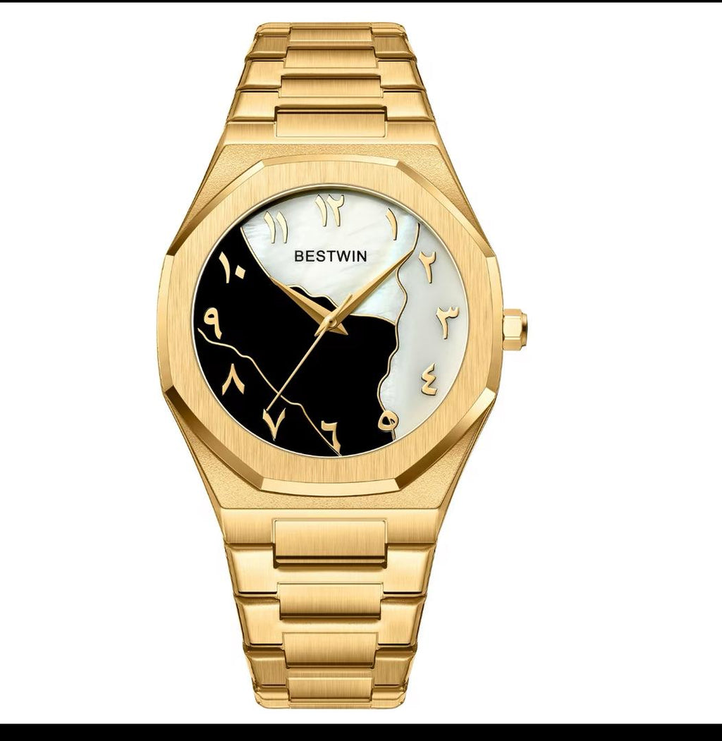 Montre BESTWIN Noire Design Yin Yang ecriture en arabe