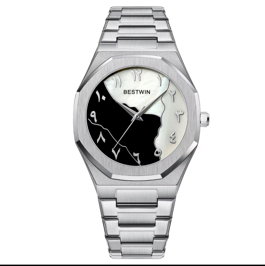 Montre BESTWIN Noire Design Yin Yang ecriture en arabe