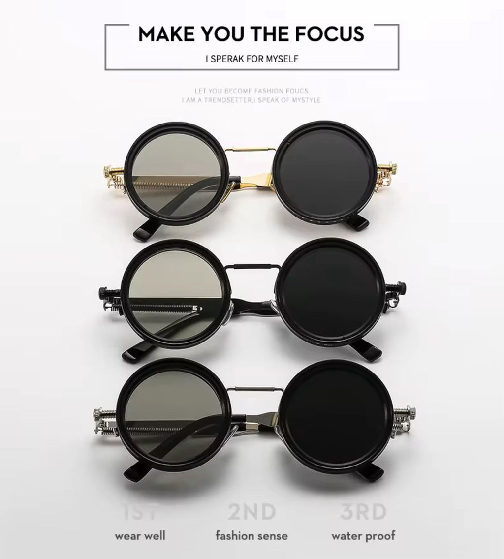 Lunettes de Soleil Rondes Steampunk - Teinte Réglable Manuellement