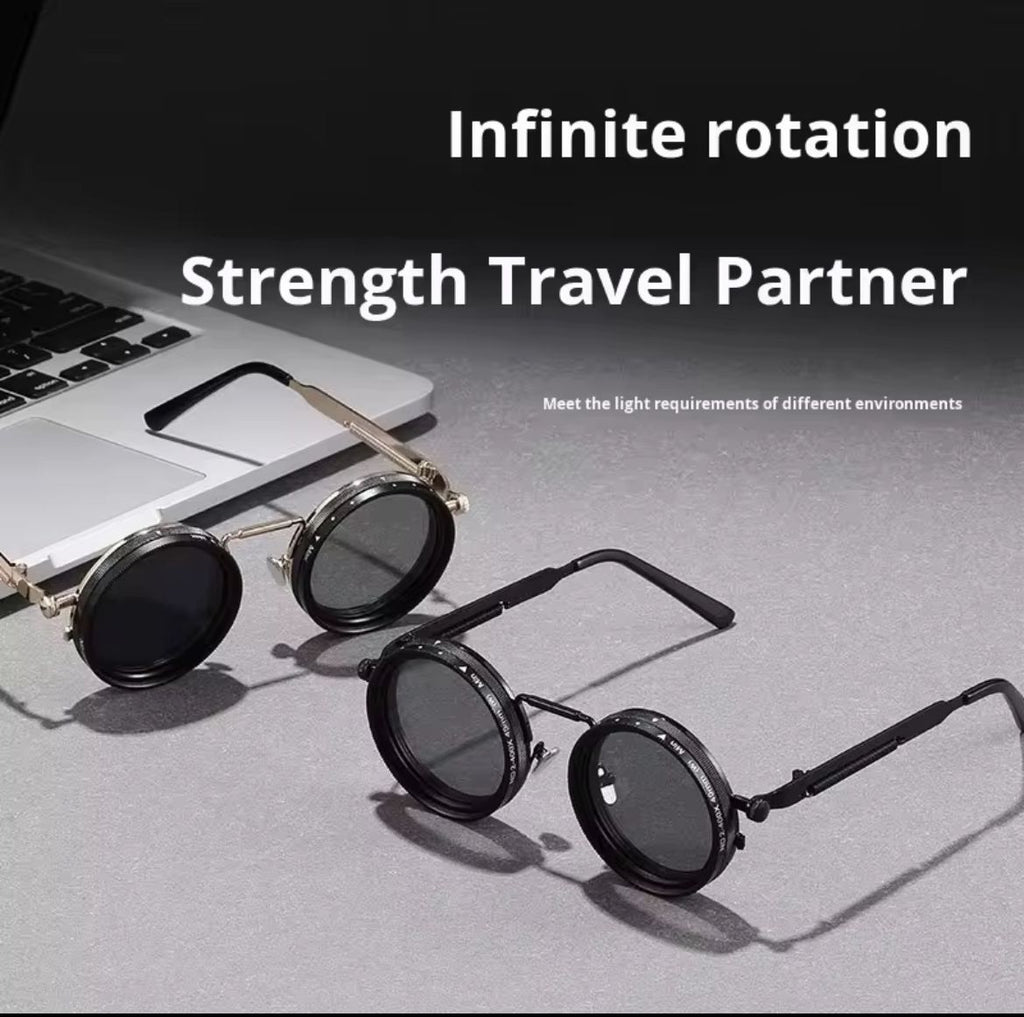 Lunettes de Soleil Rondes Steampunk - Teinte Réglable Manuellement