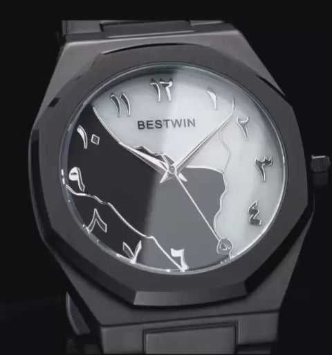 Montre polycarbon cadran en arabe fond bleu et blanc